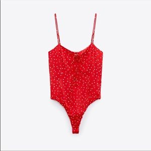 Zara Bodysuit red with white stars /Satin Effect Star Bodysuit Red